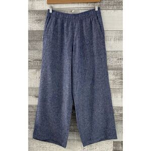 OLD NAVY Linen Blend Pull On Pants Chambray Blue High-Rise Wide Leg Women Size S